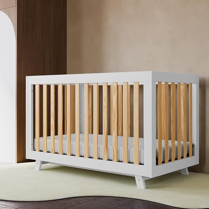 Storkcraft Beckett 3-in-1 Convertible Crib (Natural & White) – GREENGUARD Gold Certified, Fits Standard Crib Mattress, Converts to Toddler Bed and Daybed, 4 Mattress Heights, Grow-with-Me Design