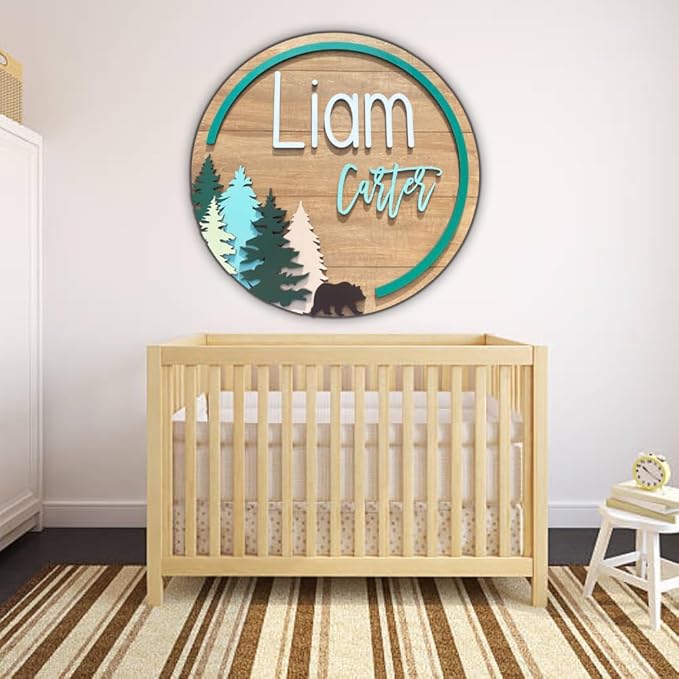 Personalized Wooden Name Sign - Custom Baby Name Signs for Nursery & Kids Room, Baby Announcement Sign, Wall Name Signs Personalized, Round Wooden Letters for Nursery Decor (Design 10)