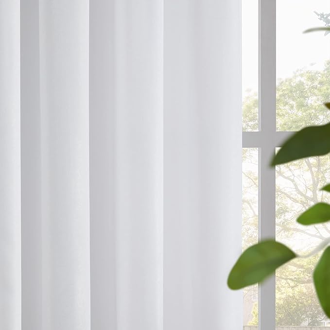Melodieux White Velvety Semi Sheer Curtains 63 Inch Length for Bedroom, Living Room Elegant Soft Texture Rod Pocket Voile Drapes, 52 by 63 Inch (2 Panels)