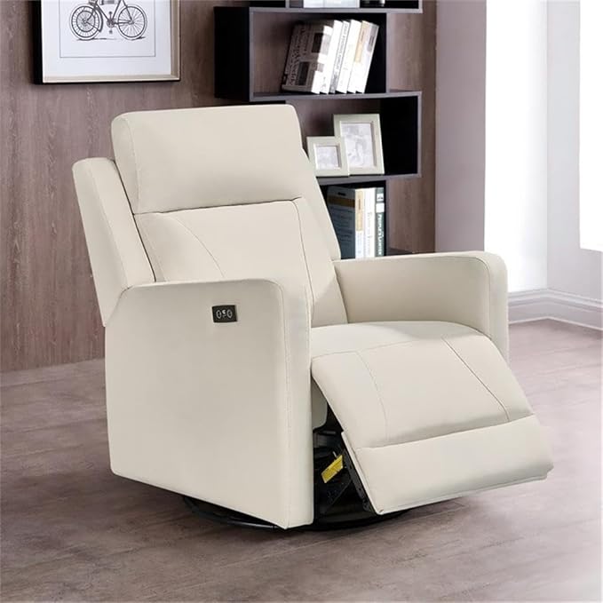 Pemberly Row Premium Fabric Glider Power Recliner Nursery Rocking Chair for Living Room, Kids Room, Rocker Swivel Recliner with USB Port in Tan Brown