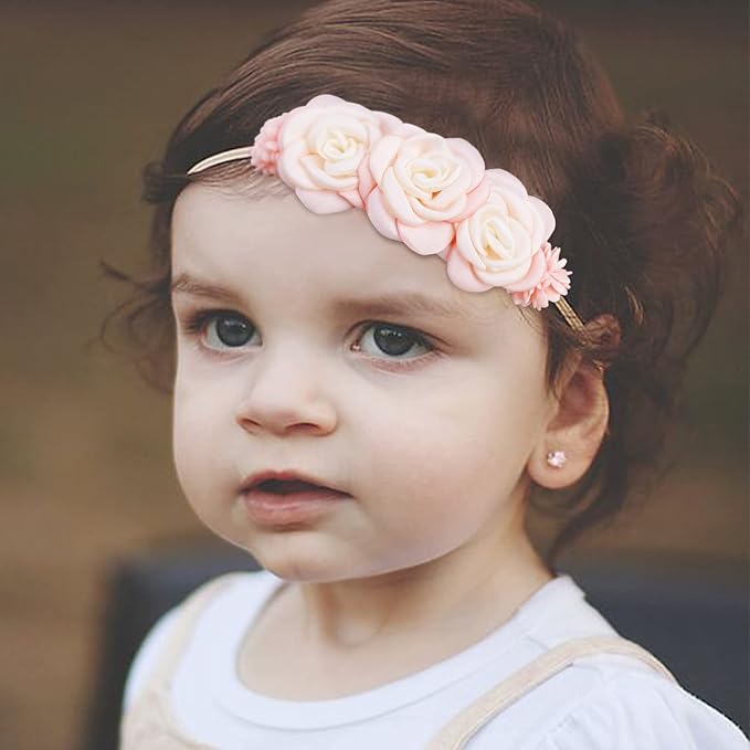 Baby Girl Floral Headband Nylon Flower Crown Elastic Hairband 3pcs Hair Accessories Gift for Girls (YM8)