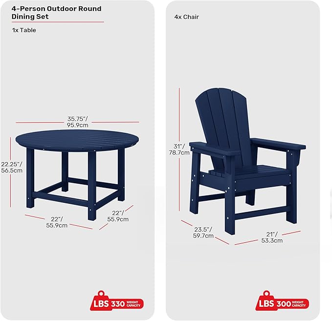 Costaelm Paradise Kids 5-Piece HDPE Outdoor Patio Round Dining Table and Chairs Set, Navy Blue