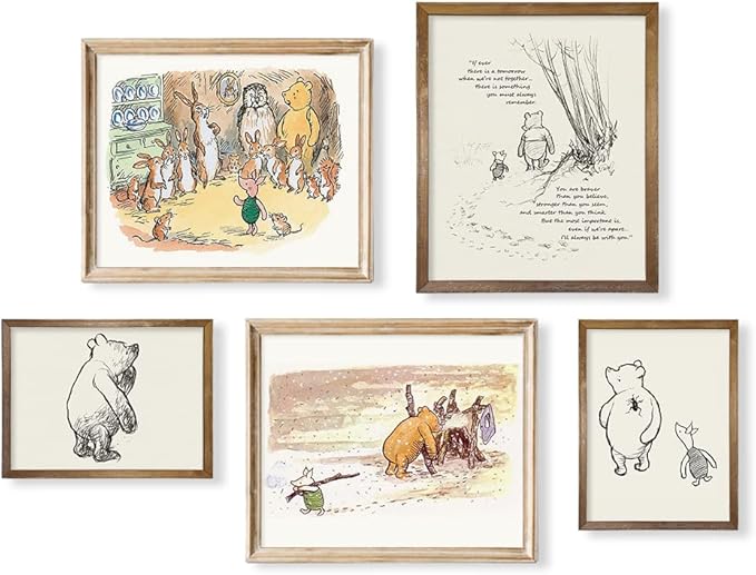Gifts for Winnie Fans Lover - Vintage Hundred Acre Wood Poster - Winnie The Pooh Nursery Decor - Toddler Room Decor - You Are Braver Than You Think - Motivational Quotes for Kids - Little Boys Décor
