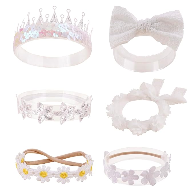 cherrboll Baby Flower Bows Headbands 6pcs Floral Hair Wraps Nylon Hairbands Crown Newborn Infant Toddler Hair Accessories