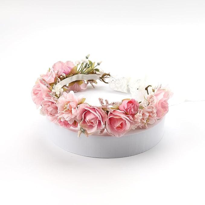 Birthday Party Flower Crown for Girls Children Floral Headpiece Pink Kids Headband Wedding Holo Hair Accessories Photo Prop (Candy Pink)