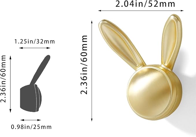 3 Pack Heavy Duty Metal Wall Hooks - Decorative Cute Rabbit Shaped Coat Hooks, Multi-Color Rustproof Bathroom/Bedroom/Entryway Towel Hooks for Towels, Coats, Keys (Matte Gold, Small Size)