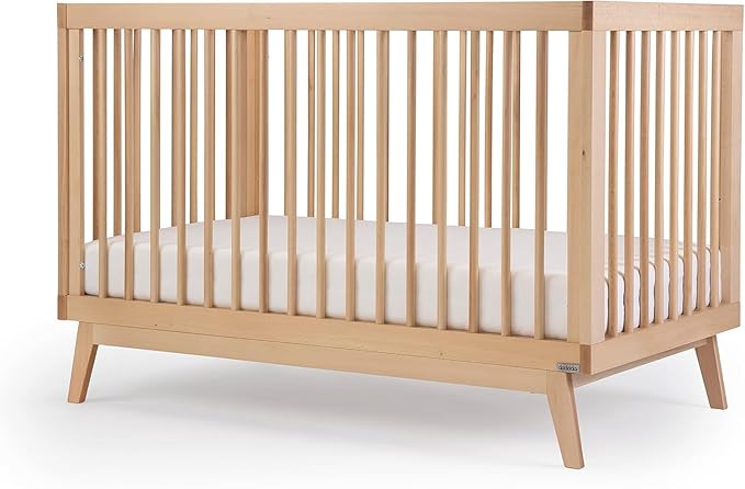 dadada Baby Soho 3 in 1 Convertible Wooden Crib to Toddler Bed - Made in Italy, GREENGUARD Gold Certified, Baby-Safe Finish, Sustainable Beech Wood, Modern Design, 3 Adjustable Heights (Natural)