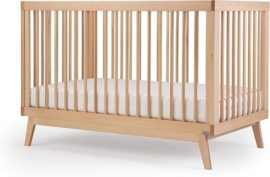 dadada Baby Soho 3 in 1 Convertible Wooden Crib to Toddler Bed - Made in Italy, GREENGUARD Gold Certified, Baby-Safe Finish, Sustainable Beech Wood, Modern Design, 3 Adjustable Heights (Natural)