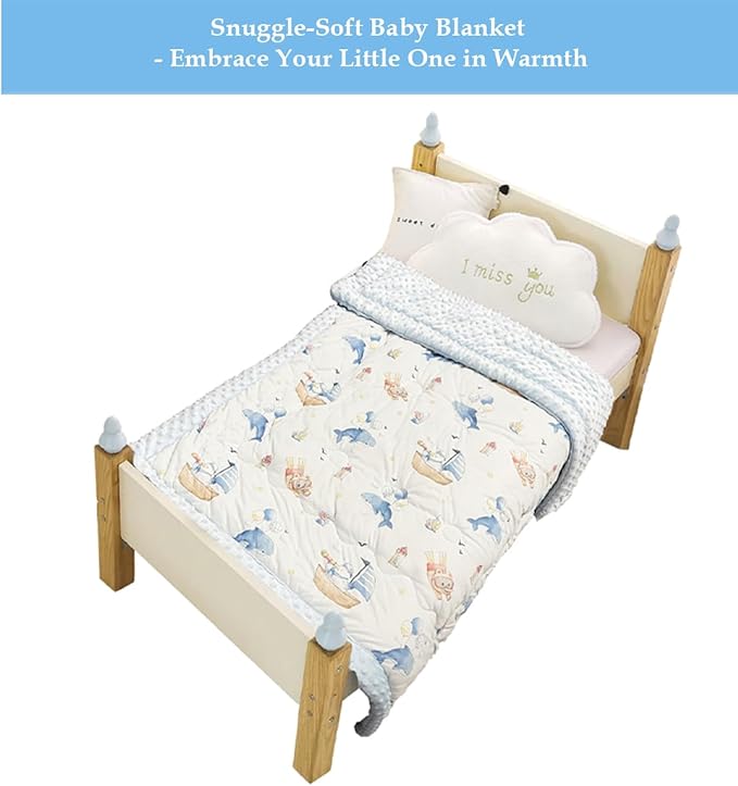 Cuite Pumpkin Baby Toddler Bed Comforter, Down Alternative Toddler Comforter All Season,Quilted Toddler Blanket for Daycare,Baby Crib Quilt for Boys and Girls,(47x 59 Blue)
