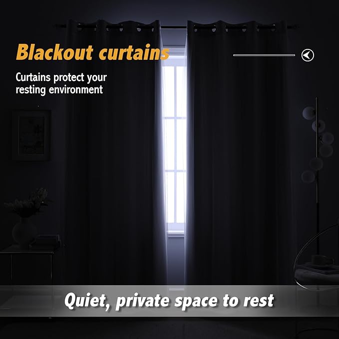Anytime Home Curtains Blackout and Sheer Layered Solid Window Curtain Panel Pair with Grommet Top, 52Wx84L,Greyish White