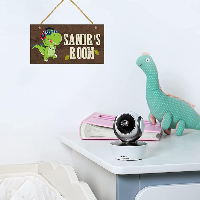 Personalized Wood Hanging Sign for Boys Nursery Kids Bedroom, Custom Wooden Door Sign with Any Text, Cartoon Dinosaur Decor, Kids Nursery Wall Art