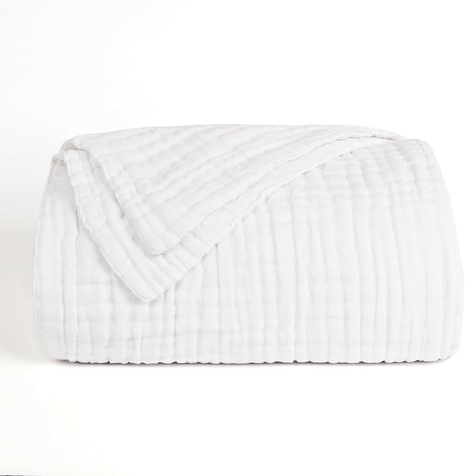 Love's cabin 6 Layer 100% Cotton Muslin Blanket, 108"x90" Muslin King Size Blanket for Bed Couch, Lightweight and Breathable Cotton Gauze for Adult, White