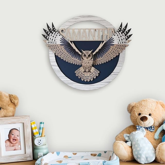 Personalized Nursery Sign, Animals Wooden Sign with Name, Hello World Newborn Sign, Owl Sign for Kid Room Decor, Baby Gifts for Boy, Custom Baby Name Sign, Baby Boy Wall Art Bedroom