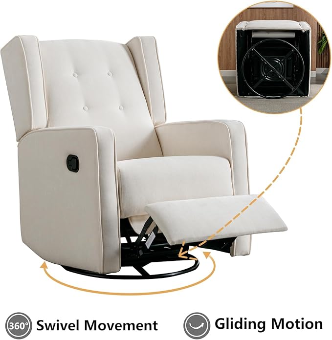 CANMOV Swivel Rocker Recliner Chair Set of 2, Nursery Glider Chair, Nursery Rocking Chairs, Manual Reclining Chair, White