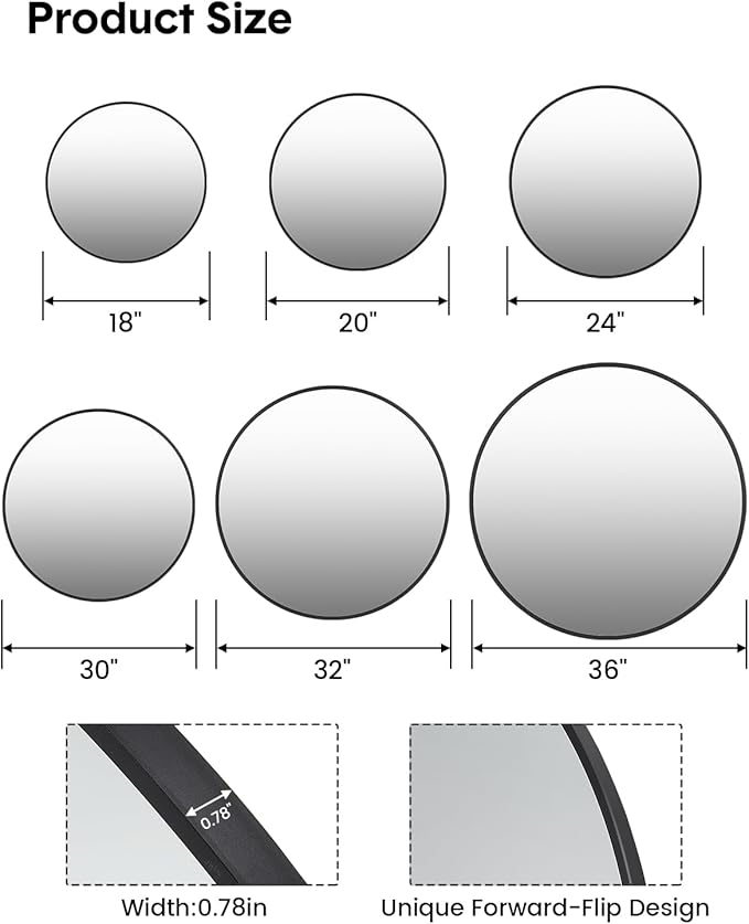 Round Mirror, 32 inch Circle Mirror, HD Eco-Friendly Round Bathroom Mirror for Over Sink, Big Matte Black Metal Framed Wall Mirror for Wall, Vanity, Entryway, Hallway, Living Room, Easy to Install