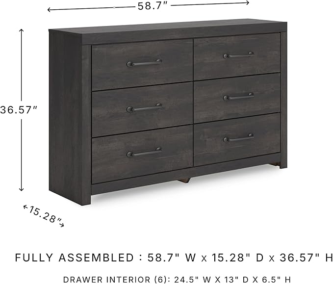 Signature Design by Ashley Delmorta Rustic 6-Drawer Dresser with Safety Stop, Gray