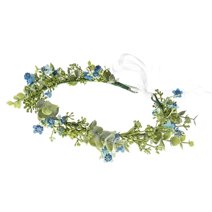 DreamLily White Baby‘s Breath Flower Crown Eucalyptus Crown Bride Bridesmaid Headpiece Boho Hair Wreath DFS18 (eucalyptus Blue)