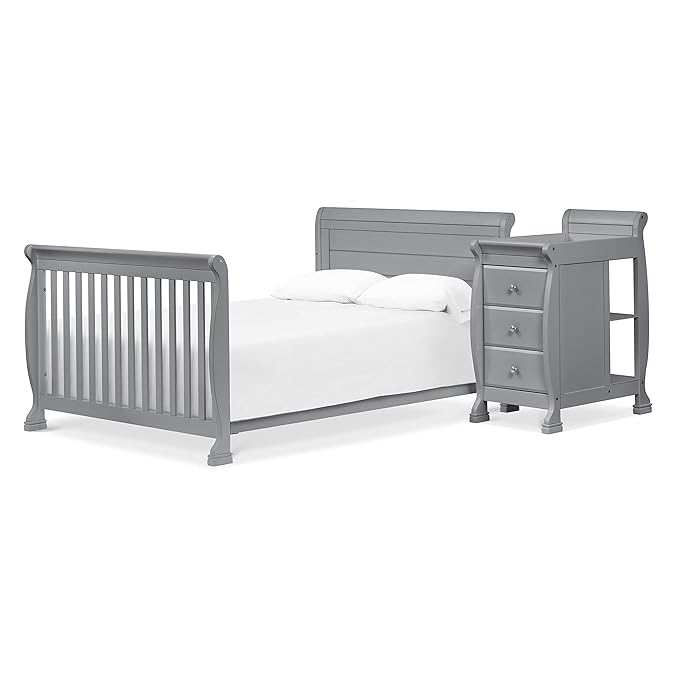 DaVinci Kalani 4-in-1 Convertible Baby Crib & Changing Table Combo - GREENGUARD Gold Certified - Toddler Bed, Daybed, Full-Size Bed Conversion - 4 Adjustable Mattress Heights - Gray