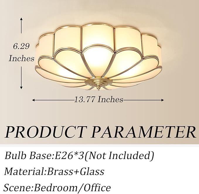 MIXL- Mid Century Brass Flush Mount Ceiling Light,LED Antique Brass Light Fixture, Modern Frosted Glass Ceiling Lamps for Living Room, Close to Ceiling Light Decorative for Bedroom(13.77" W)
