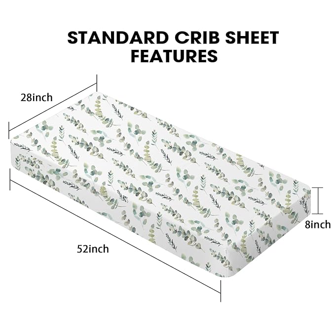 Little Grape Land Crib Sheets for Boys and Girls, 2pk Baby Crib Fitted Sheet for Standard Size Crib and Toddler Mattress, Super Soft Baby Sheet (Leaves & Green)