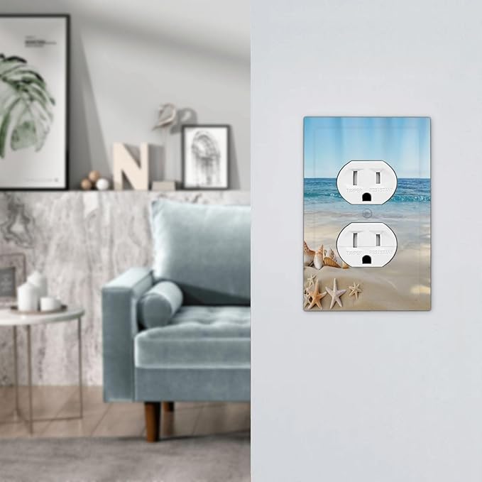 Decorative Outlet Covers Summer Beach Starfish Shells 4 Gang Duplex Switch plate Covers Electrical Switch plate Covers Wall Plates Receptacle Covers for Bathroom Home Decor