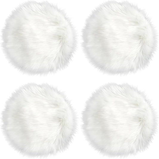IVON 4pcs 15.5'' White Round Faux Fur Rug, Fluffy Soft Rug Cushion for Chair, Background for Nail Desk Photos