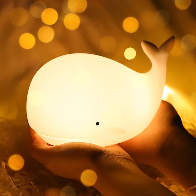 ZKLiLi Children's Night Light Cute Whale Light, 16 Colors+Touchable+Silicone Children's Night Light, USB Rechargeable Whale Night Light for Children's Room, Girl's Birthday and Easter Gift (Whale)