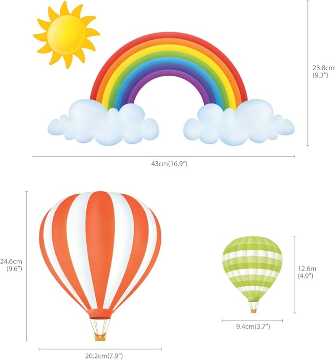DECOWALL DS8-1801 Rainbow and Hot Air Balloons Kids Wall Stickers Wall Decals Peel and Stick Removable Wall Stickers for Kids Nursery Bedroom Living Room Decor