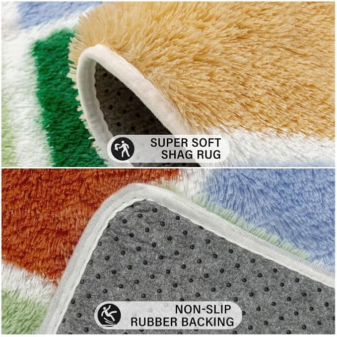 4x6 Checkered Rug for Living Room Colorful Modern Soft Area Rug Fluffy Non-Slip Carpet for Bedroom Playroom Home Aesthetic Decor