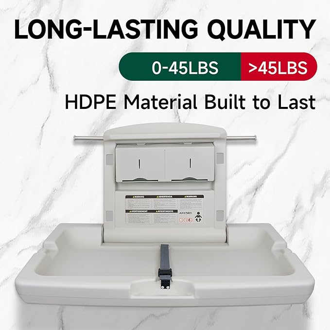 Durable Wall-Mounted Baby Changing Station, Heavy-Duty Design with Safety Straps, Fold-Up Space Saver, in Elegant Grayish White