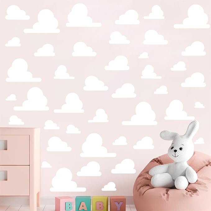 White Cloud Wall Decals Vinyl Clouds Wall Sticker Removable Cloud Decals Peel and Stick Kids Wall Stickers Removable Cute Clouds Stickers for Nursery Kid Bedroom Baby Room Playroom Decor