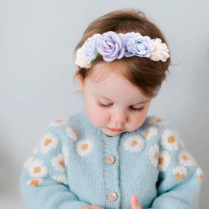 OOSAKU Baby Girl Flower Headbands Set Elastic Floral Headbands 6pcs Soft Nylon Hair Band for Newborn Toddler Hair Accessories (XKFD006)