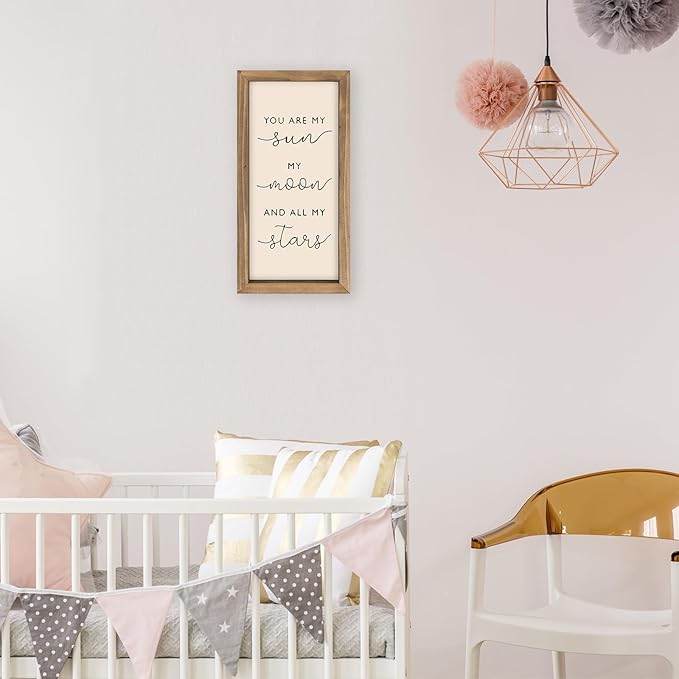pechpell 11.8×5.9 In Nursery Wall Art, Wooden Sign Baby Room Wall Decor, You are My Sun Moon and Star Rustic Space Themed Kids Girl Boy Teen Room Bedroom Playroom Farmhouse Decorations for Home