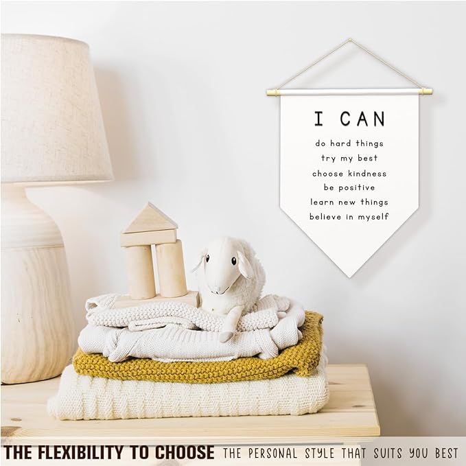Positive Affirmations Wall Art for Kids,I Am Enough,Inspirational Classroom Decor, I Am Kind Smart Brave Loved Nursery Banner, Bedroom Hanging Sign,Nursery Motivational School Wall Decor-B13