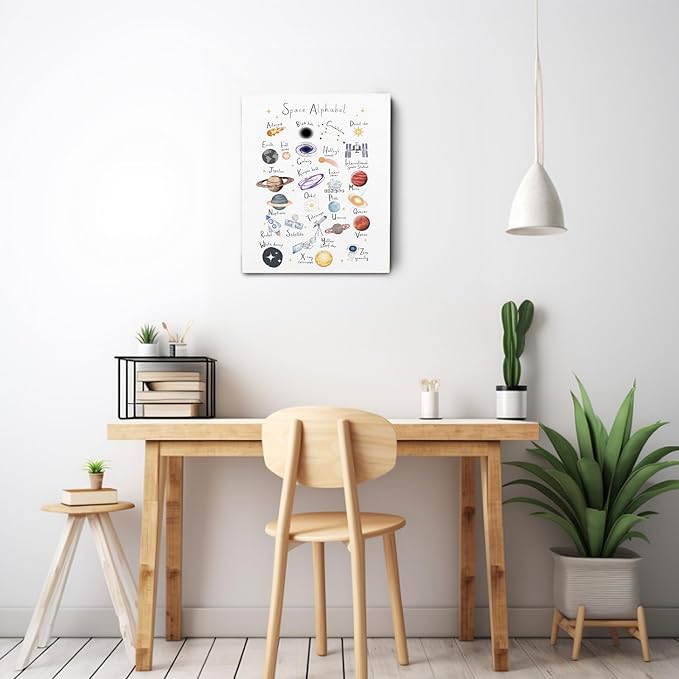 Ryeolo Space Wall Art - Outer Space Decor, Nursery Alphabet, 12x16 Inches