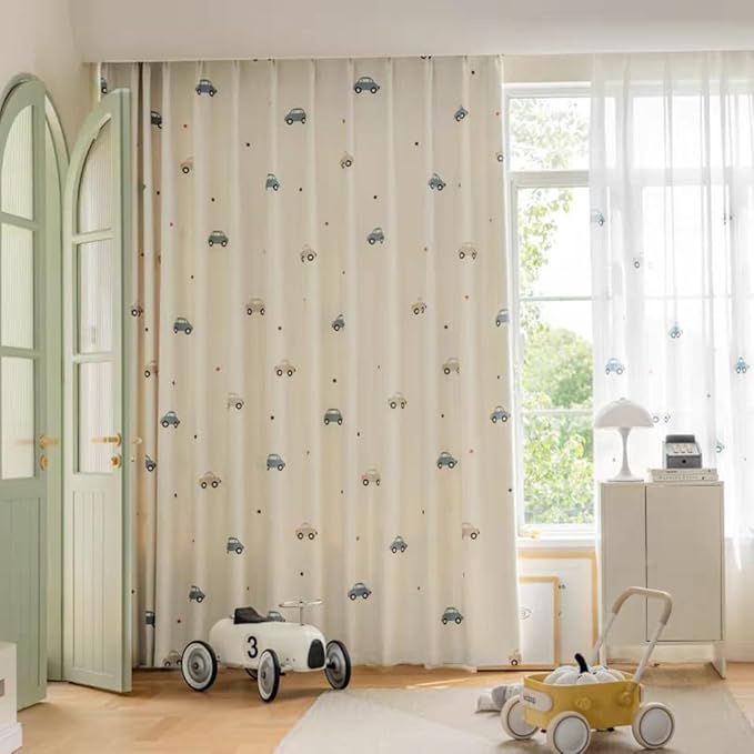 Cartoon Car Patterned Curtains for Boys Bedroom Printed Room Darkening Blackout Curtain Drapes for Nursery Grommet Car Curtains 1 Panel W78 x L102 Inch