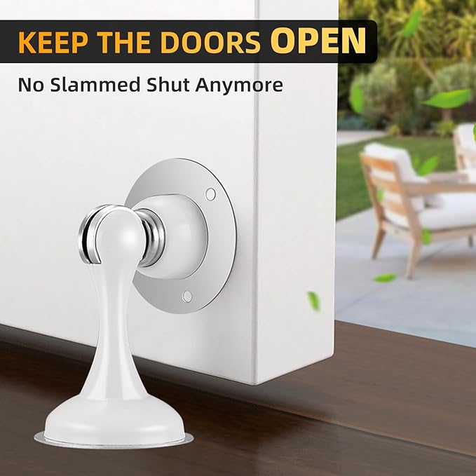 6 Pack Magnetic Door Stop No Drilling Door Stop with 3D Adhesive Tapes Keep Door Open Door Stainless Steel Screws for Stronger Mount (White)
