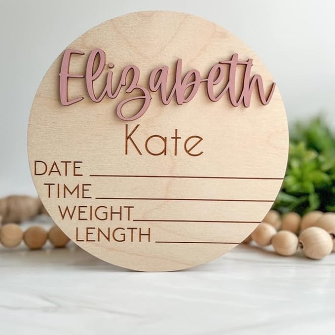 IZI POD Personalized Wooden Baby Name Announcement Signs, Custom Sign, Birth And Footprint Sign For Hospital, Girl Or Boy, Welcome Arrival Shower Gifts /2