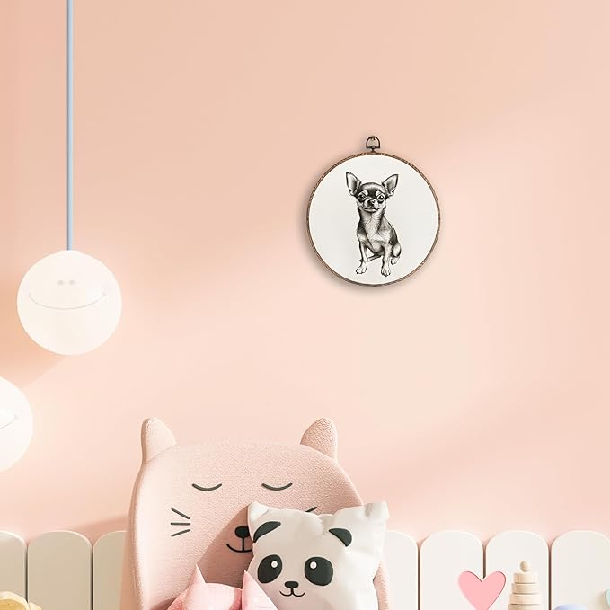 Vintage Chihuahua Round Wall Art Framed, Retro Weiner Dog Round Wall Decor, Chihuahua Weiner Dog Gifts Hanging Canvas Print Wall Sculpture for Bedroom Living Room Decor, 10x10 Inch