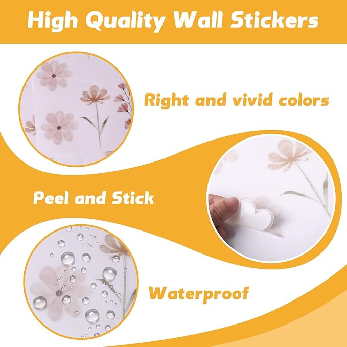 Daisy Wall Decals - 84PCS Removable Peel and Stick Flower Wall Stickers for Girls Room, Living Room, Bedroom, Nursery Decor