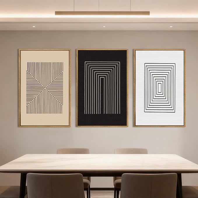 Anyzal Abstract Modern Wall Art Framed Brown and Black Illustration Wall Decor Minimalist Neutral Art Prints for Living Room Bedroom Office 16x24 Inch 3 Pieces