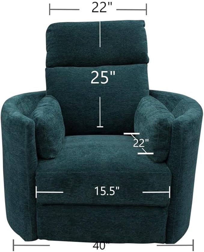 Pemberly Row Polyester Power Swivel Glider Recliner in Peacock Blue with USB Charging Ports and 2 Comfort Pillows for Living Room