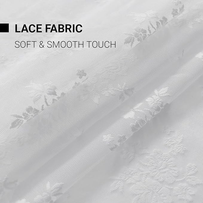 Kotile White Lace Curtains 45 Inch Length 2 Panels Country Rustic Floral Knitted Short Lace Curtains for Kitchen Window, Rod Pocket Privacy Sheer Cafe Curtain, 52 x 45 Inch, White
