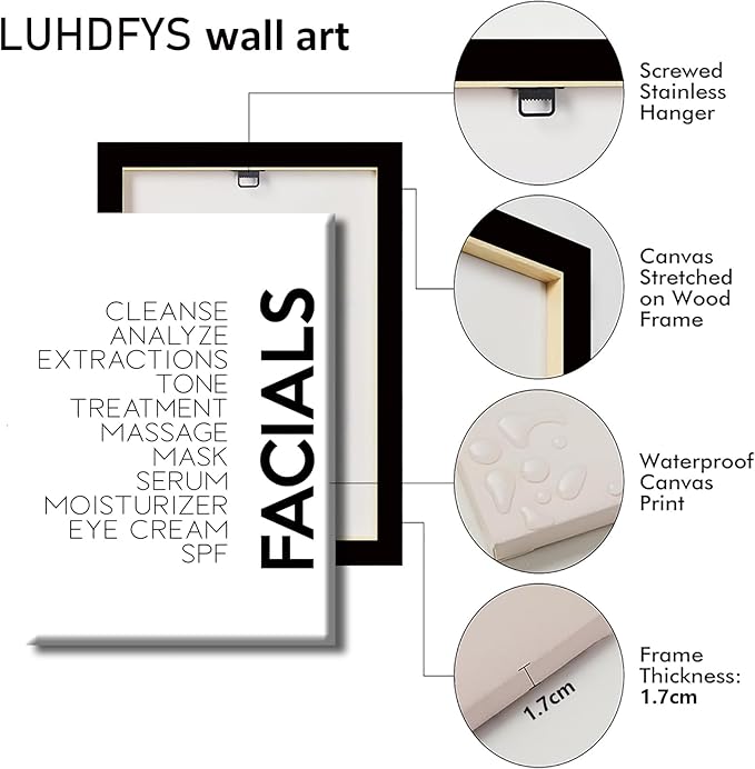 LUHDFYS Minimalist Wall Art Prints Black and White Abstract Line Art Facials Quotes Wall Art Spa Beauty Decor Woman Face Sketch One Line Drawing Wall Art Wrapped Canvas