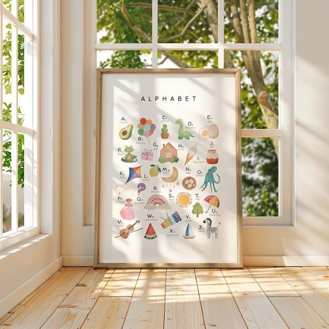 OZCONO Alphabet Numbers Poster, Vibrant ABC Counting Chart Kids, Playroom Wall Decor Art, Homeschool Education Guide (Unframed) (12x18)