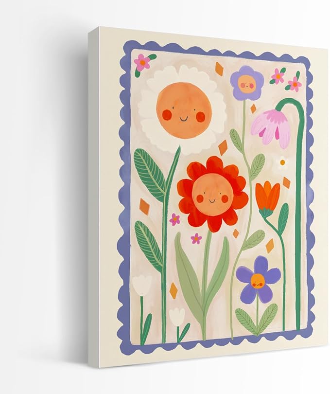 SZERE Cute Kids Smile Floral Canvas Art Decor Posters ,kids flowers Room Bedroom Bathroom Playroom Dorm Classroom Canvas Wall Decor Aesthetic for Nursery Kids Teen Girls Gifts,11x14 Inch Set of 4 Pcs classroom Pictures