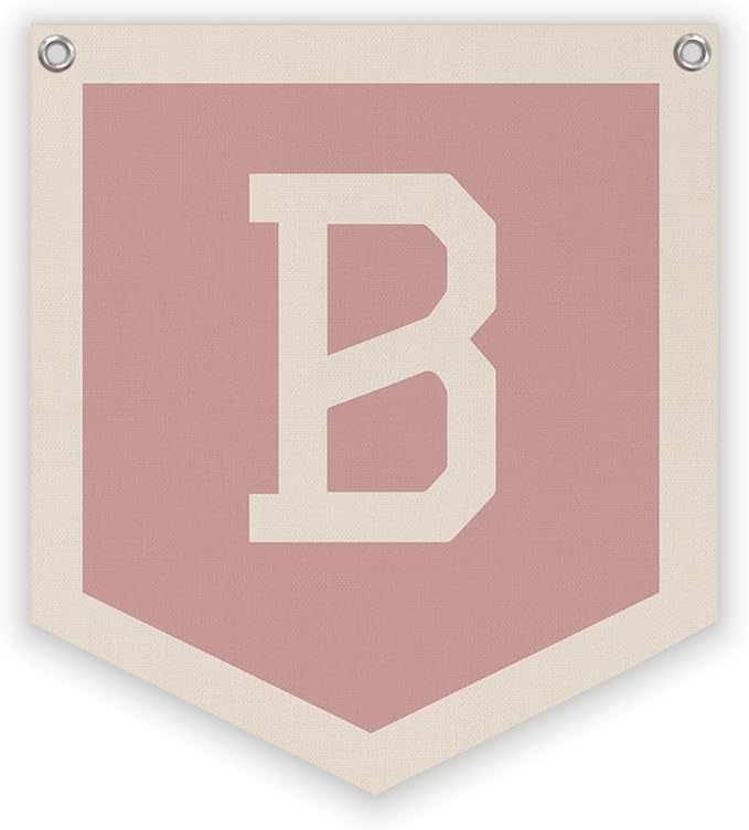 Lacama Pink Initial Personalized Preppy Banner, Baby Girl Nursery Decor, Initial Pennant，Letter B Banner Flag，Vintage Room Decor Toddler Room Bedroom Playroom Front Door Birthday Christmas Gift(B)