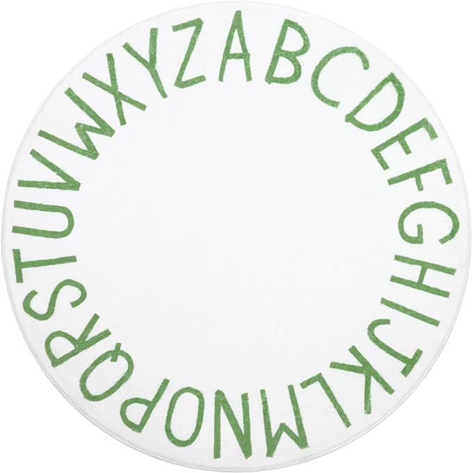 Topotdor Round Kids Play Rug Alphabet Nursery Area Rug Extra Large Soft Crawling Play Mat for Children Toddlers Bedroom (47 inch, Green/White)