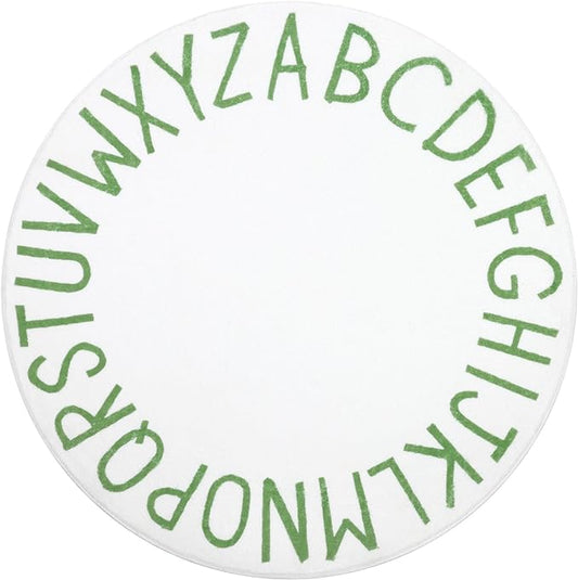Topotdor Round Kids Play Rug Alphabet Nursery Area Rug Extra Large Soft Crawling Play Mat for Children Toddlers Bedroom (47 inch, Green/White)