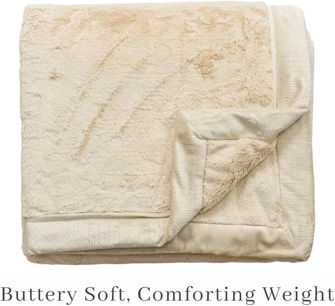 SARANONI Oversized Luxury Blanket | Breathable Super Soft, Lush, Plush Comfy Blankets for Adults | Ivory - X-Large 60” x 80”